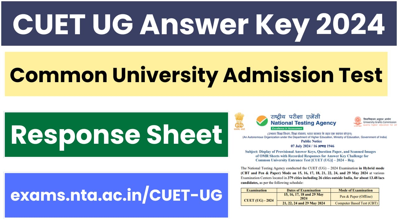 CUET UG Final Answer Key 2024 Out, Download PDF and Check Score From