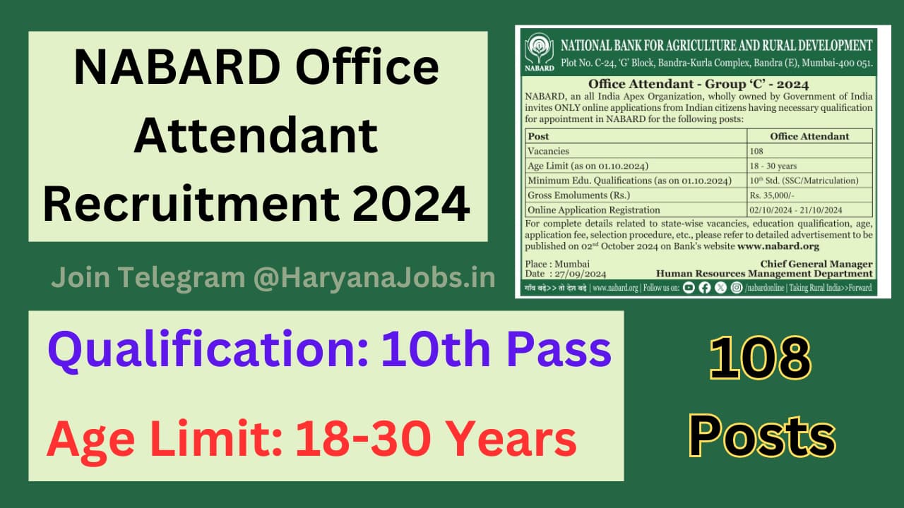 NABARD Office Attendant Recruitment 2024