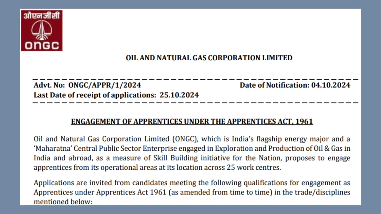 ONGC Apprentice Recruitment 2024