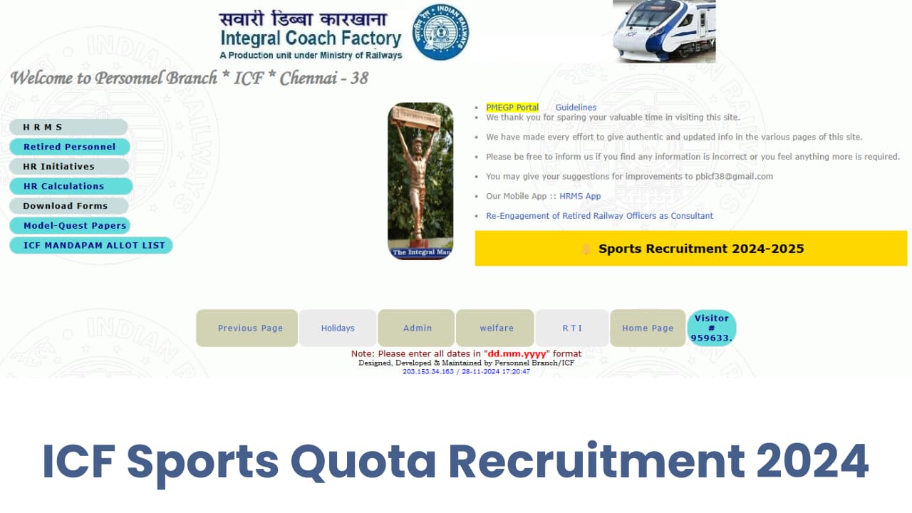 ICF Sports Quota Recruitment 2024