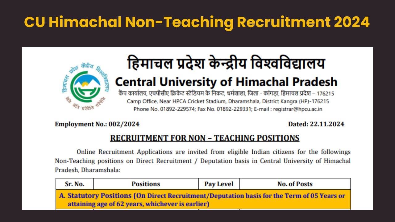 CU Himachal Non-Teaching Recruitment 2024