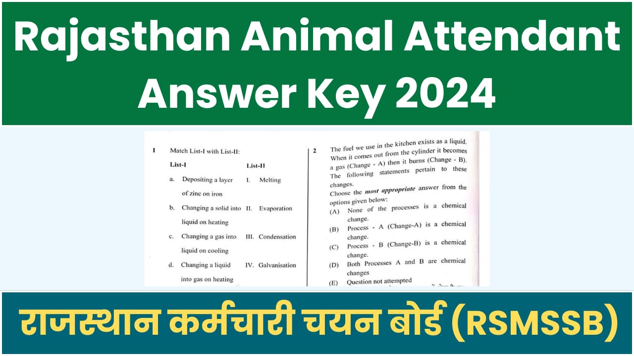 Rajasthan Animal Attendant Answer Key 2024